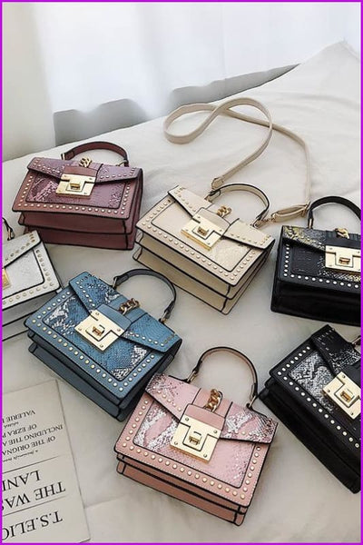 7 Colors Snake Pattern Rivet PU Handbag/Cross Body Bag F097 - Furdela