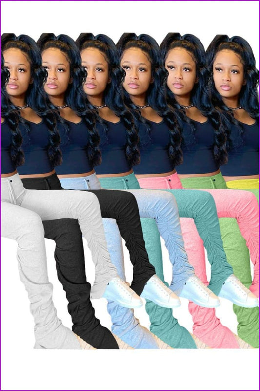 7 Colors Stacked Rushed Jogger Pants Stacked Leggings F501 - Furdela