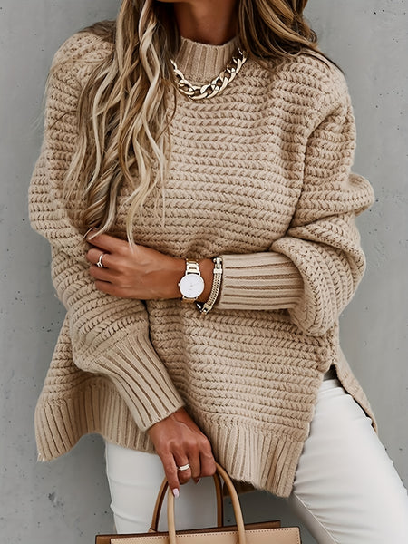 Solid Mock Neck Chunky Knit Sweater EY8521 Furdela
