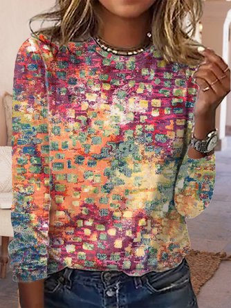 Loose Abstract Long sleeve Casual T-Shirt QAL6