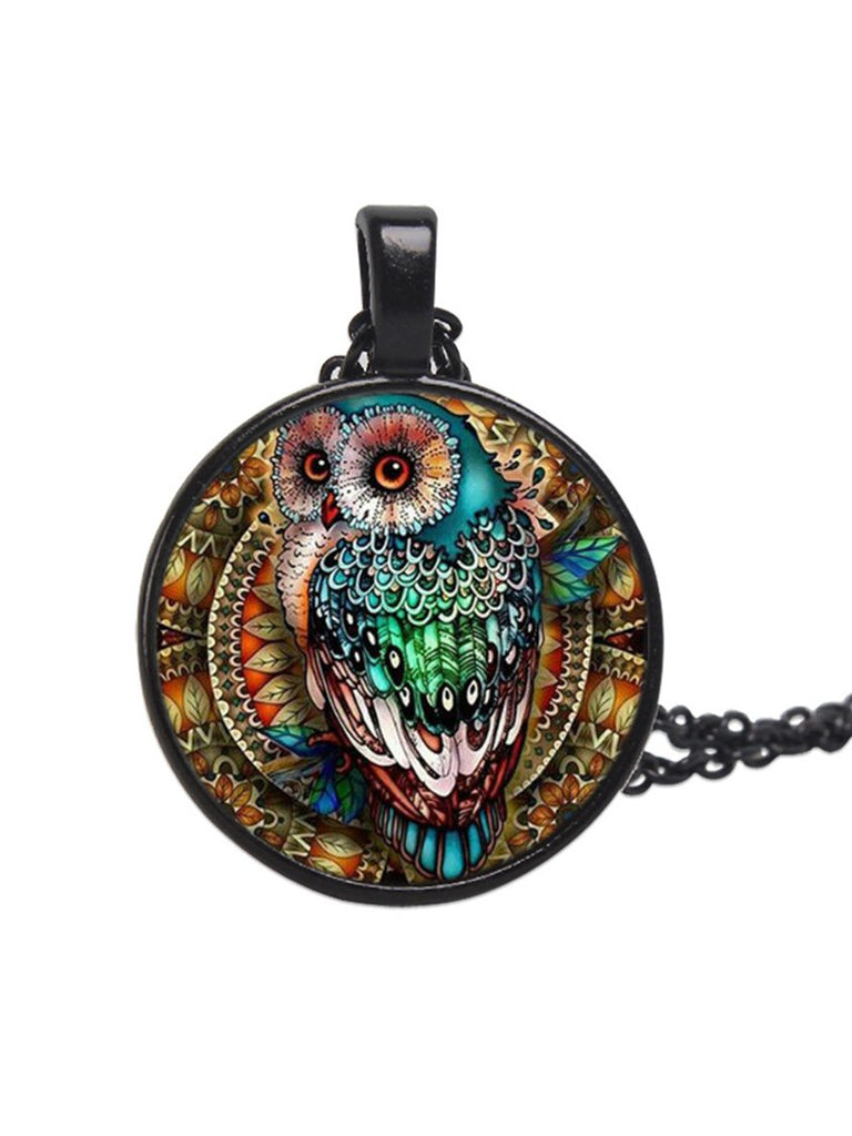 Time Stone Owl Painted Necklace AT100106