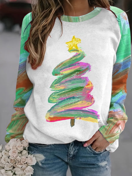 Christmas Tree Print Pullover Sweatshirt RK6301 Furdela