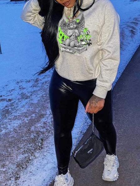 COTTON Figure Money Letter Print Hoodie AR70129