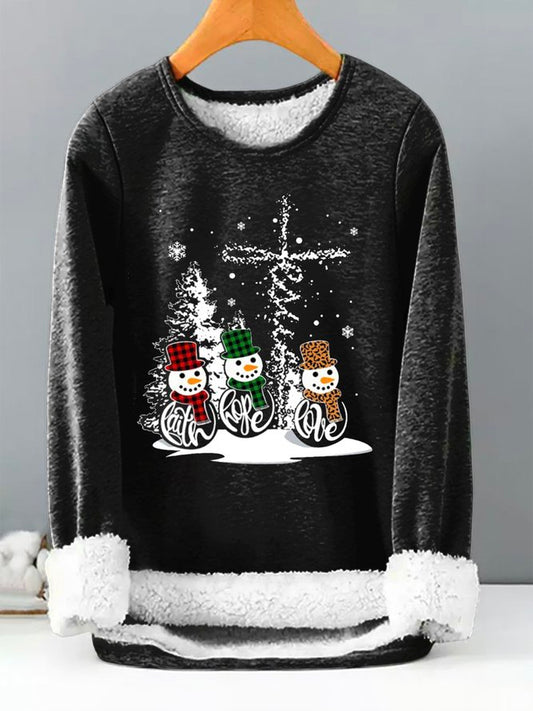 Women Loose Christmas Snowman Casual Crew Neck Thicken Sweatshirt PJ15