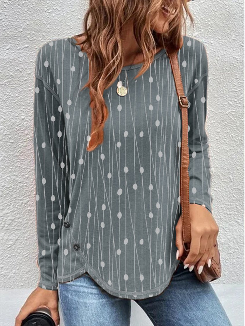 Casual Crew Neck Geometric Long Sleeve Loose Tunic T-Shirt QAL60