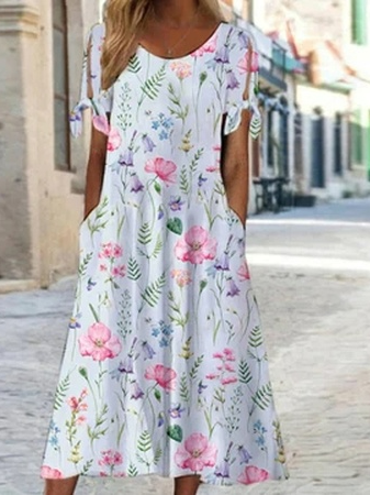 JFN Round Neck Floral Casual Midi Dresses  WJ61