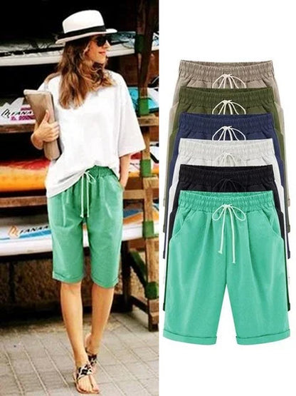 JFN Elastic Waist Solid Causal Pockets Shorts  QK96