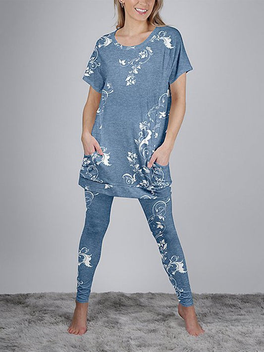 Loose Floral Crew Neck Casual Two-Piece Set QMN39