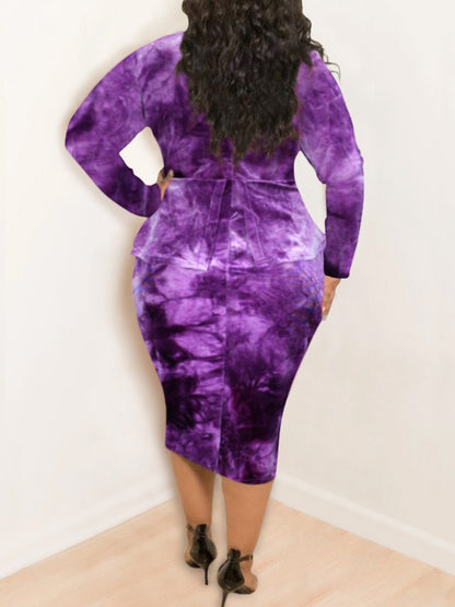 Plus Size Bow Tie Decor Tie Dye Bodycon Dress AT9063