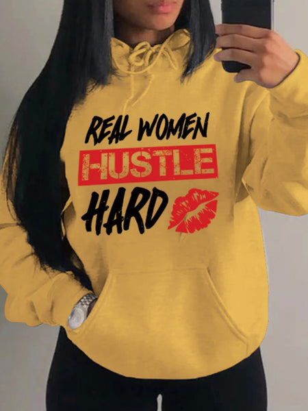 Plus Size Hustle Hard Lip Letter Print Kangaroo Pocket Tracksuit Set AR5015