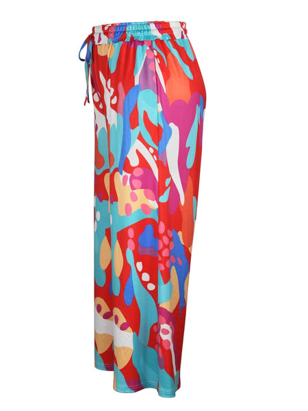 Plus Size Mixed Print Drawstring Wide Leg Pants AT8057