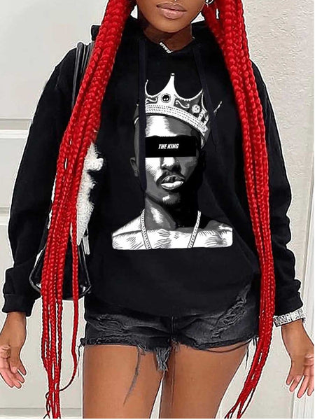 Crown Figure Print Kangaroo Pocket Hoodie AT8030