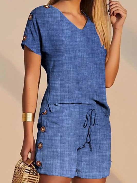 V Neck Plain Knitted Casual Two-Piece Set  QF100