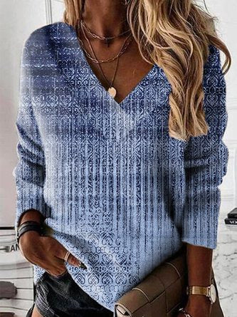 Casual V Neck Ethnic Tunic Sweatshirt QAL8