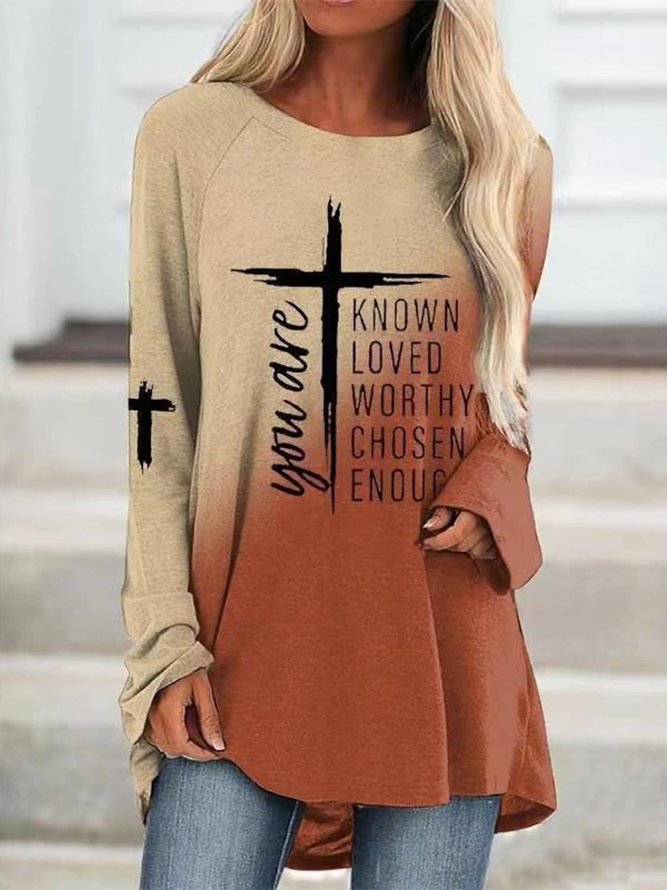 Crew Neck Loose Ombre Faith Casual Top OU32