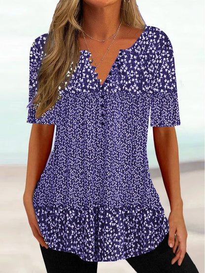 Women&#x27;s Summer Tunics V Neck Floral Regular Fit Casual Shirt  mm245