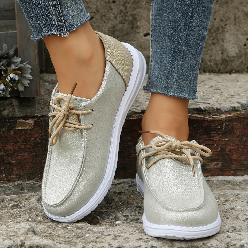 Women's Lace Up Round Toe Flat Loafers, Solid Color Low Top Non-slip Sneakers, Casual Walking Women Shoes SE1024