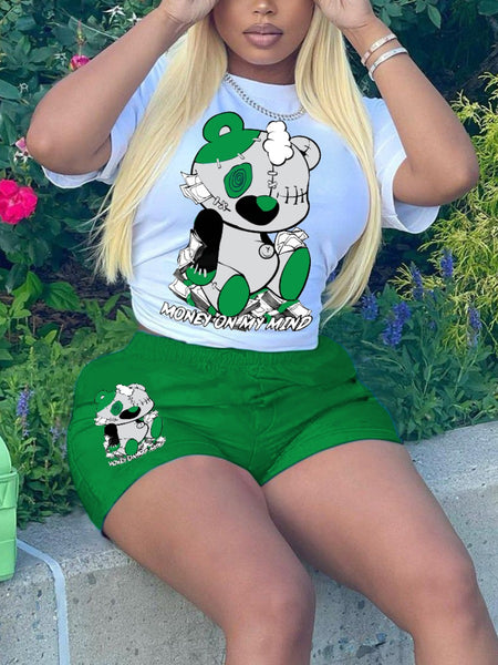 Cartoon Letter Print Shorts Set AR5012