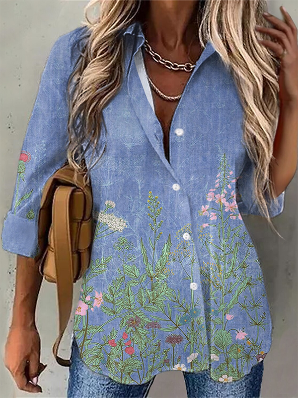 Floral Casual Shirt Collar Blouse  QH115