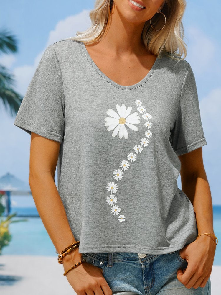 Loose V Neck Casual Floral T-Shirt  QV119