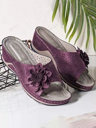 3D Floral Cutout Upper Vintage Bohemian Wedge Slippers VE1