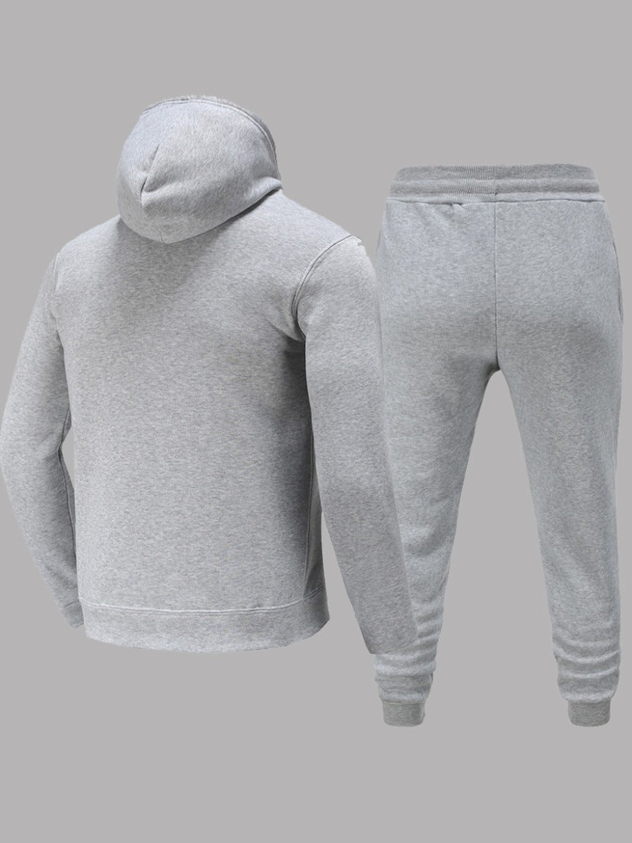 Men Figure Letter Print Kangaroo Pocket Tracksuit Set BO3057