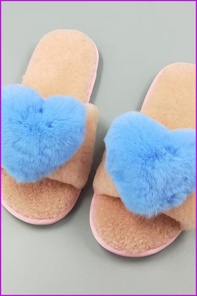 8 Colors Sweet Heart Lamb + Rabbit Fur Winter Slides/Slippers DF044 - Furdela