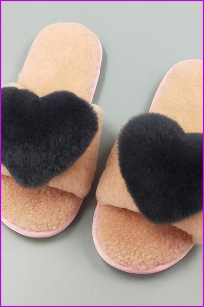 8 Colors Sweet Heart Lamb + Rabbit Fur Winter Slides/Slippers DF044 - Furdela