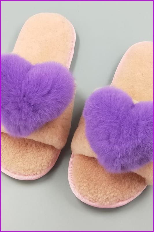 8 Colors Sweet Heart Lamb + Rabbit Fur Winter Slides/Slippers DF044 - Furdela