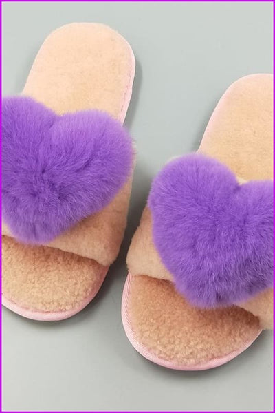 8 Colors Sweet Heart Lamb + Rabbit Fur Winter Slides/Slippers DF044 - Furdela