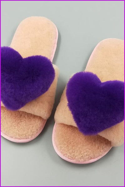 8 Colors Sweet Heart Lamb + Rabbit Fur Winter Slides/Slippers DF044 - Furdela