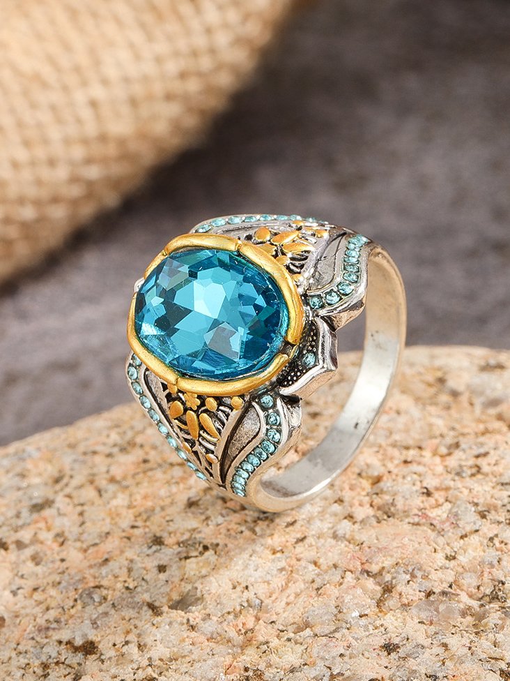 Blue Crystal Vintage Ring Ethnic Women's Jewelry cc33