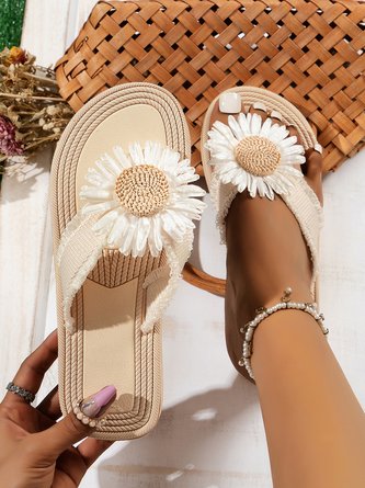 Vacation Beige Sunflower Beach Flip-Flops VE4