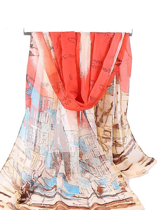 Vacation Abstract Fun Illustration Pattern Silk Scarf Spring Summer Beach Accessories VT14