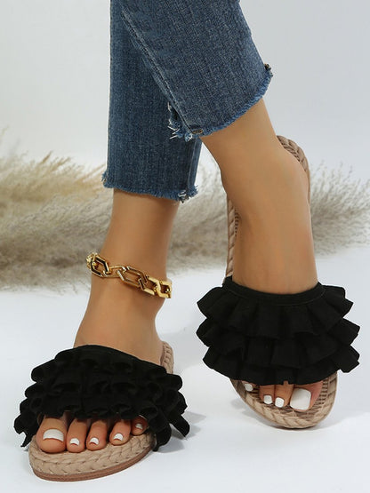 Vacation Ruffled Plain Beach Strap Slippers VE19