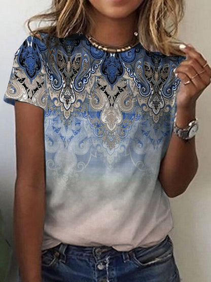 Women's Crew Neck Ethnic Ethnic Regular Fit T-Shirt AT10011