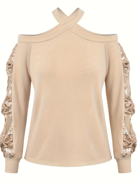 Cold Shoulder Halter Neck Sweatshirt FB6012 Furdela