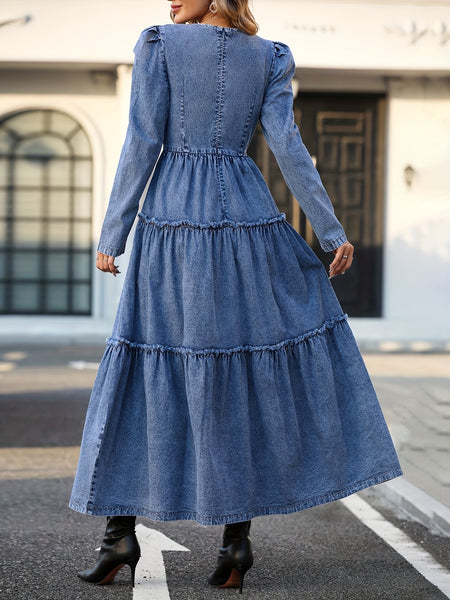 Long Sleeves Layered Denim Dress DE8080 Furdela