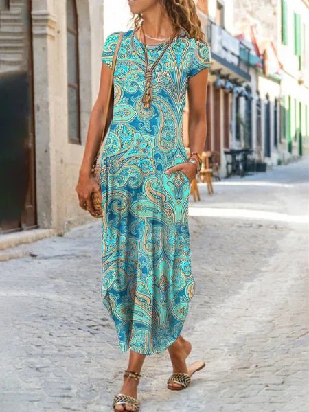 Cotton-Blend Paisley Vintage Dress  QX62