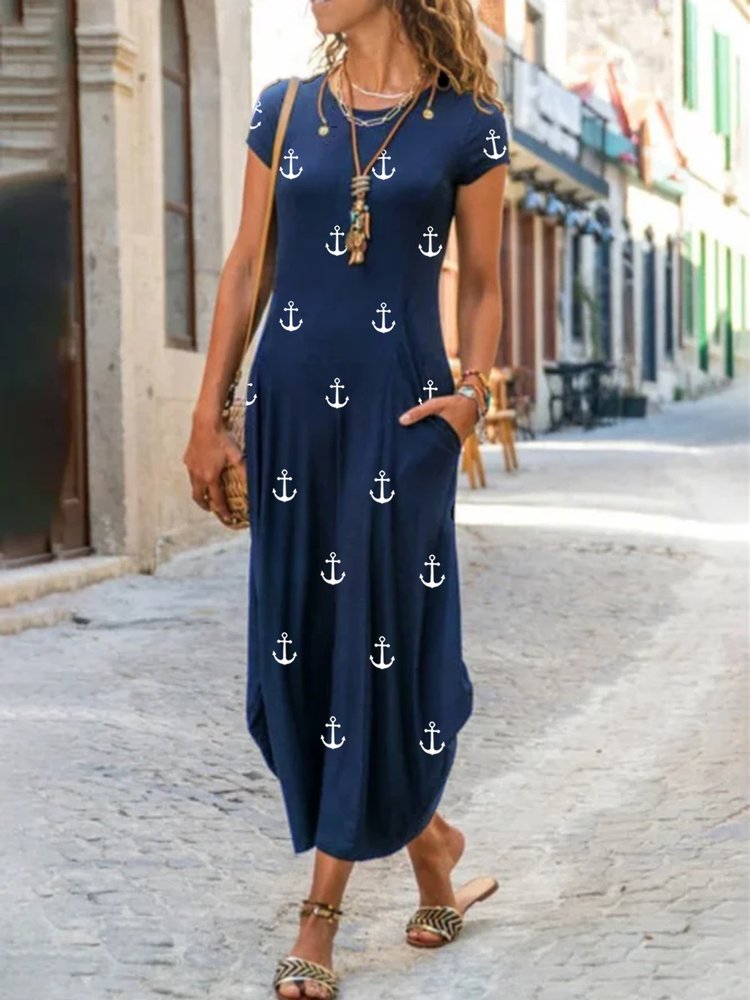 Casual Short Sleeve Round Neck Printed Dress  WE107