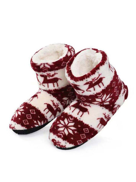 Women's Christmas Non-Slip Printing Warm Home Flat Heel Boots PJ60