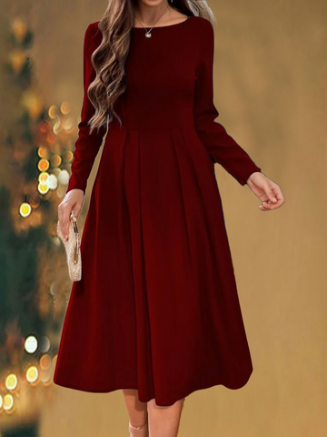 Women Simple Red Long Sleeve Formal Fitted Evening Occassion Long Dress PJ46 - Furdela
