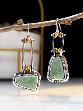 Vintage Green Gemstone Geometric Earrings QAG13