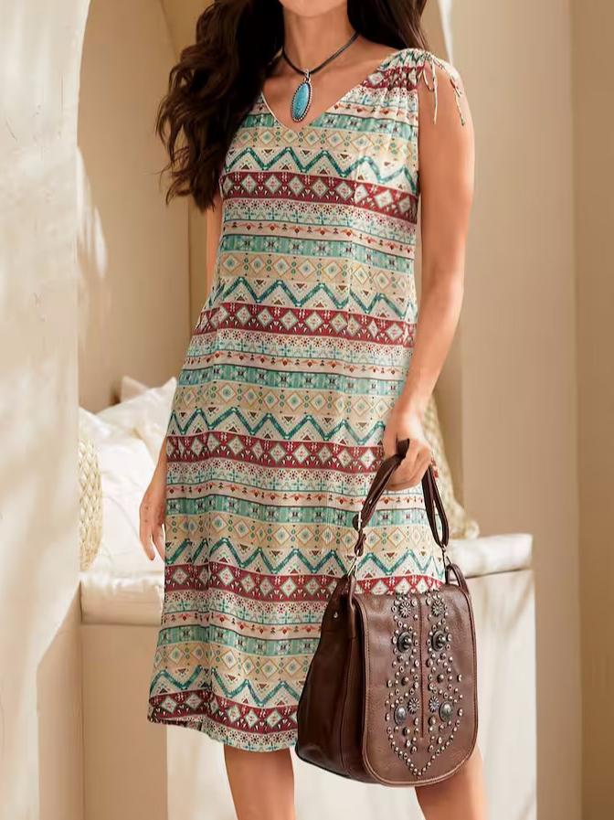 Loose Ethnic Boho Crew Neck Dress AA43