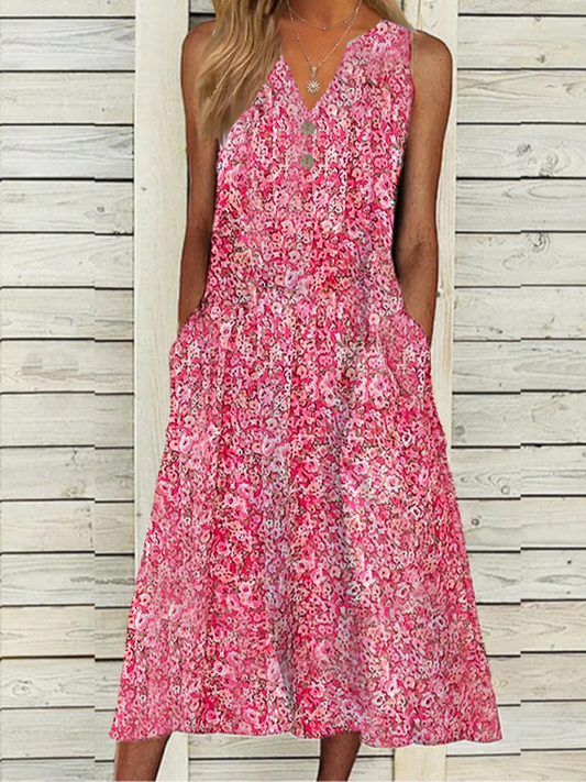 V Neck Floral Loose Vacation Dress AA49