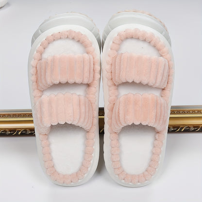 Women's Double Straps Plush Slippers HT0147 Furdela