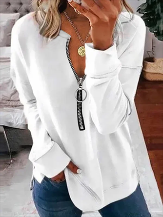 Long Sleeve V Neck Casual Solid Tunic Sweatshirt QAL4