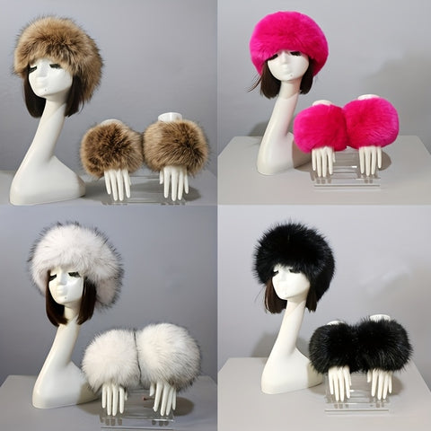 Faux Fur Cossack Fuzzy Hat & Fake Cuff Set TR3741 Furdela