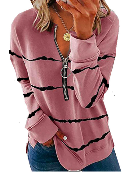 Women Gradient Pattern Autumn Casual Long Sleeve Stripes Top QAL2