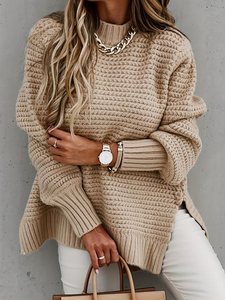 Solid Mock Neck Chunky Knit Sweater EY8521 Furdela